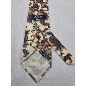 Vintage Style Floral Cotton Tie Bass Cream Blue Brown Botanical Classic Width...